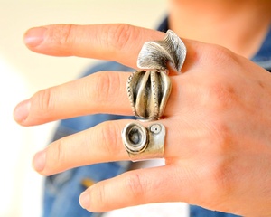 แหวนโบโฮสีเงินพร้อมใบอาเกตเขตร้อนและสายซิกแซกสำหรับงานปาร์ตี้หรือของขวัญ - Product Image 3