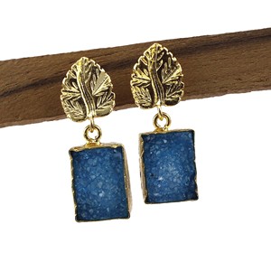 Factory Directly Sales Natural Sugar Druzy Drop Dangle <b>Earring</b> Customized Leaf Design <b>Earrings</b> Jewelry - Product Image 1