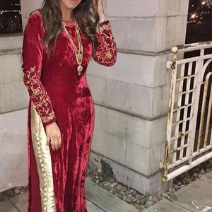 NEW--EMBROIDERY WITH CRYSTAL GLASS BEADS,STONE ,DABKA WORK ON STYLISH LONG KAMEEZ, STUNNING <b>PANT</b> for Party-WEAR & WEDDING @ 2021 - Product Image 1