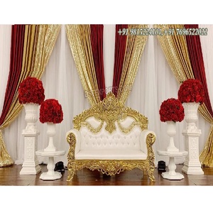 Sofá de boda de oro blanco Loveseat, escenario de recepción real, sofá de madera para boda, decoración de boda Punjabi, sofá de escenario Loveseat - Product Image 1