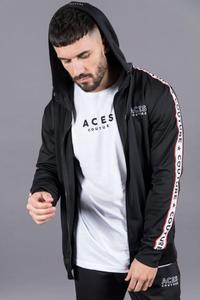 เสื้อฮู้ดมีซิปของผู้ชายแบบกำหนดเองได้พร้อมเทปด้านข้างและแถบผ้าโพลีเอสเตอร์/ ผ้าฝ้ายย้อมสีล้วนสำหรับฤดูหนาว - Product Image 5