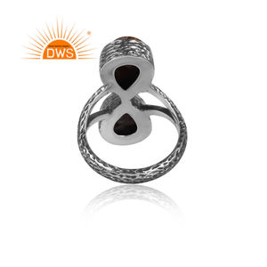 Anillo de GEMA de ópalo etíope de cobre, corte de pera Natural doble, oxidado, Plata de Ley 925, martillado, proveedor de joyería - Product Image 4