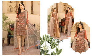 Costumes Shalwar Kameez en mousseline de soie de haute qualité pour femmes Style pakistanais brodé fin pour les fêtes - Product Image 2