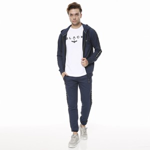 High Quality Custom Logo Tracksuit Full Front Zip Long Sleeves Gym Hoodie Fitness <b>Jacket</b> Blue Tracksuits - Product Image 5