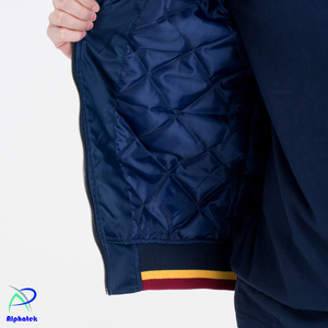 Blouson aviateur bleu marine pour homme en coton rembourré avec motif de lin satiné Vêtements d'extérieur décontractés inspirés du baseball avec isolation - Product Image 5