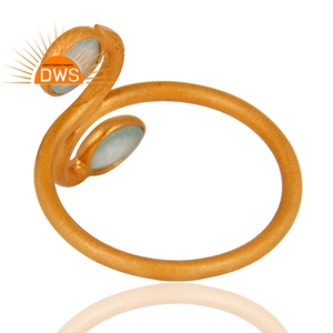 22 Karat Gold <b>Plated</b> <b>Silver</b> Designer Ring Blue Aqua Aventurine Gemstone Ring Jewelry Supplier Classic Collection - Product Image 4