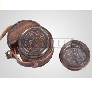 <b>Antiqued</b> Brass Pocket <b>Compass</b> with Leather Case High Quality Navigation <b>Compass</b> for Camping Outdoor Activities Travel and Gift - Product Image 4