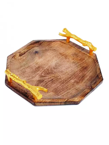 Bandeja para Servir de Madera de Acacia Más Vendida, Diseño de Patrón de Incendio Forestal, Acabado Natural, Asa de Metal, Artesanía de Alta Calidad EPCH - Product Image 6