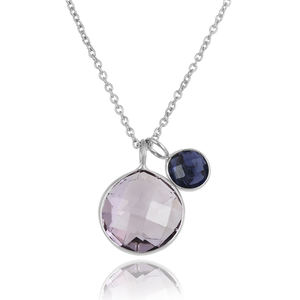 S925 Collar con colgante de plata esterlina Cadena de diamantes clásica Moda DE BODA unisex con amatista Iolita Multi perla - Product Image 1