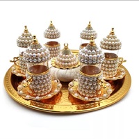 Juego de Tazas de Té Turco Anatolio Griego Cobre Café Árabe Espresso Regalo Islámico Musulmán Cubierto de Perlas de Lujo de Turquía
