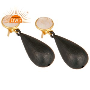 Rainbow Moonstone ต่างหูเครื่องประดับอัญมณีผู้ผลิตสีเหลืองทอง Plated Pure 925เงิน Dangle Drop ต่างหู - Product Image 2