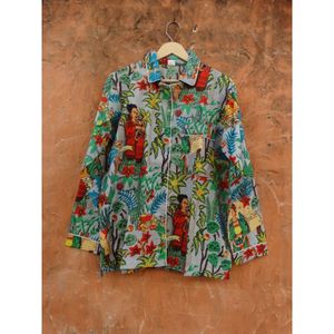 100% coton biologique pyjama ensemble Premium gris Floral main bloc imprimé tricoté vêtements de nuit été automne grande taille vie quotidienne - Product Image 5