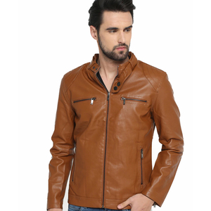 Men's <b>Stand</b> Collar Leather Windbreaker Jackets Waterproof Breathable Eco-Friendly Coated for Winter Outdoor/Casual/Street Wear - Product Image 4