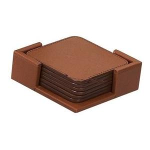 High Quality Classic Brown Square Drink Coasters with Holder Luxury Design Genuine <b>Leather</b> <b>Placemat</b>/Pad/Cup Coaster Set of 4 - Product Image 1