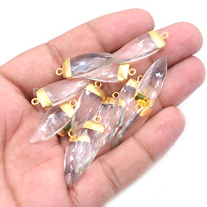 จี้คริสตัลควอตซ์ขนาด 26-28 มม. ทำจากทองเหลือง รูปทรงครึ่งมาร์คีส์ ชุบทอง พร้อมห่วงสำหรับทำเครื่องประดับ - Product Image 4