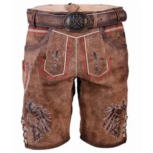 Haute qualité hommes allemand Lederhosen Shorts Costume bavarois Oktoberfest marron Antique 100% véritable vache daim cuir pantalon