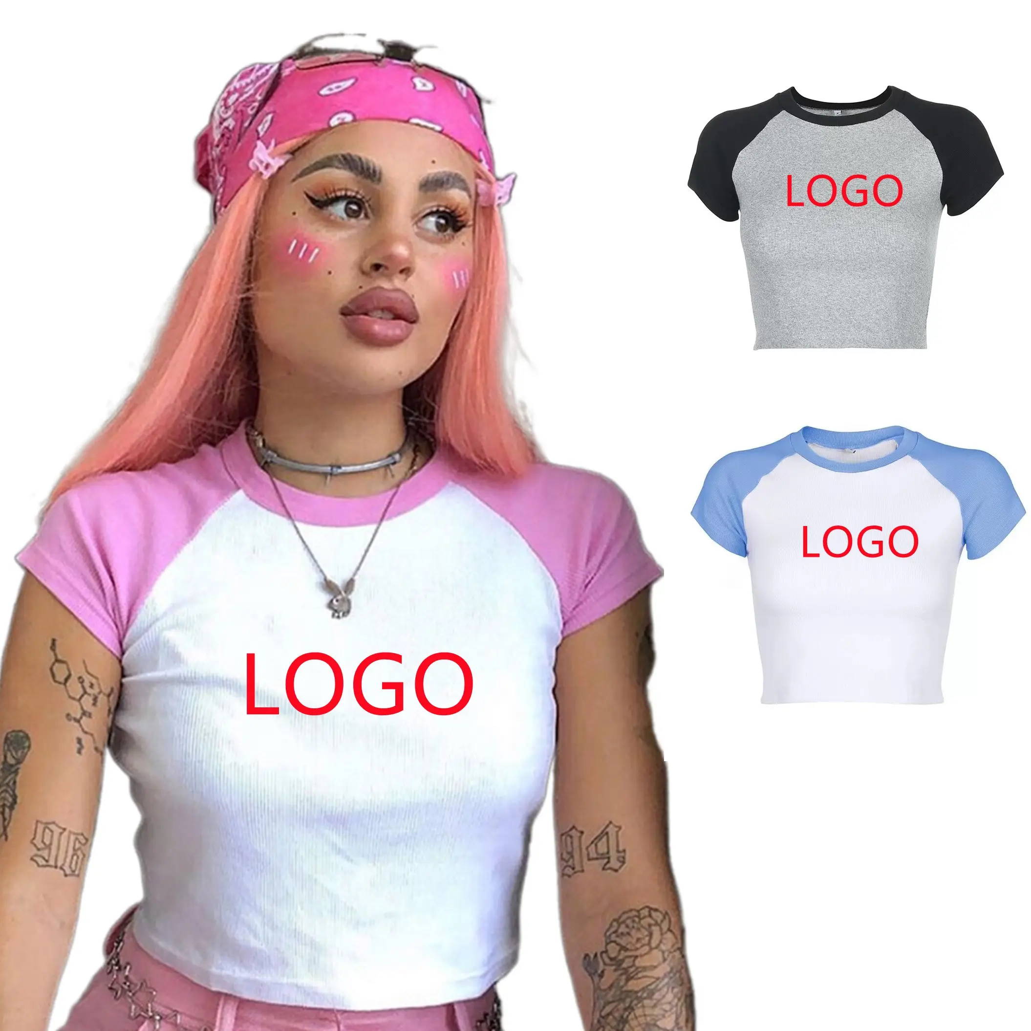 2022 Hot Sales Short Sleeves Custom Printing Logo 100% Cotton Slim Women Crop Tops Tshirt