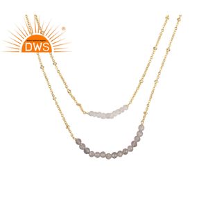 Collier en laiton plaqué or, Labradorite naturelle avec pierre naturelle de la lune arc-en-ciel, bijoux, vente en gros - Product Image 1