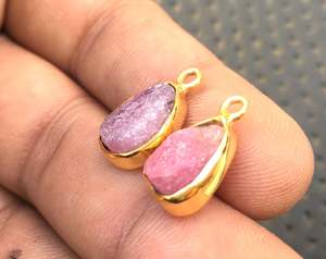 Natural Pink Tourmaline Gemstone 2 Pieces Polished Rough 92.5 Sterling Silver Gold Polish Pendant Religious <b>Crystal</b> - Product Image 3