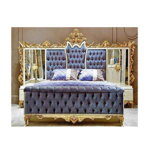 Lit moderne en teck sculpté de luxe avec table de chevet, taille personnalisée, couleur personnalisée, meubles en bois massif pour la maison - Product Image 1