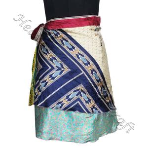 กระโปรงมินิผ้าไหมสำหรับสตรีสไตล์อินเดีย,กระโปรงมินิแบบพันรอบผ้าไหม-กระโปรงสั้นแบบสองชั้น - Product Image 5