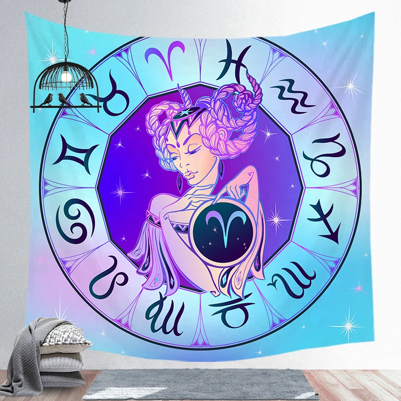 Wholesale handmade constellation twelve zodiac astrology custom polyester wall hanging tapestry