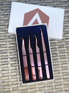 Pinzas de Acero Inoxidable Antiácido con Punta Puntiaguda y Empuñadura de Diamantes en Oro Rosa, Diseño OEM, con Logotipo Personalizado para Extensión de Pestañas - Product Image 4