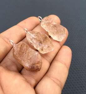 3ชิ้นพลอยทองแดงธรรมชาติอัญมณีเจียระไนแบบไม่ผ่านการบำบัดเสน่ห์หยาบจี้92.5เงินสเตอร์ลิงทำด้วยมือ - Product Image 3
