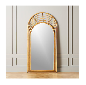 Miroir d'arc en rotin naturel fait à la main, de grande longueur, plancher complet - Product Image 1