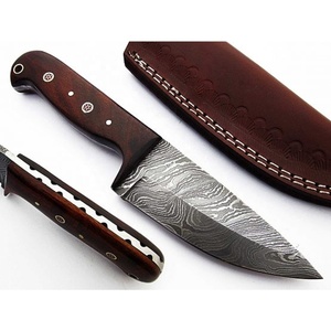 Cuchillo de hoja fija de acero de Damasco personalizable para acampar, Funda de cuero de piel de vaca de palisandro, cuchillo de utilidad artesanal fuerte OEM - Product Image 1