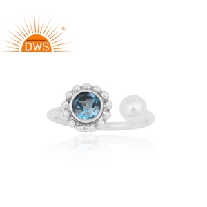 Anillo de Plata de Ley 925 con diseño Floral, joyería al por mayor de piedras preciosas de Topacio Azul de Londres, joyería fina de plata de ley - Product Image 2
