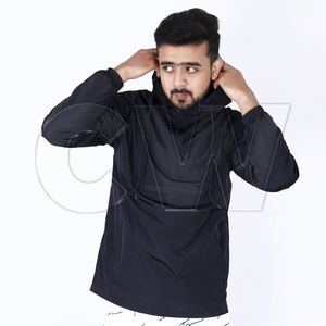 แจ็คเก็ตกันลมมีฮู้ดสำหรับผู้ชายเสื้อกันลมสีดำ - Product Image 1