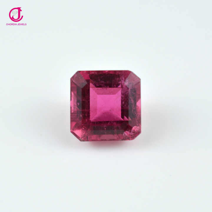 Best Selling 9.02Ct Natural Rubellite Tourmaline 11x11MM Size Square Emerald Cut Natural Loose Gemstone Bulk Lot Wholesale Price