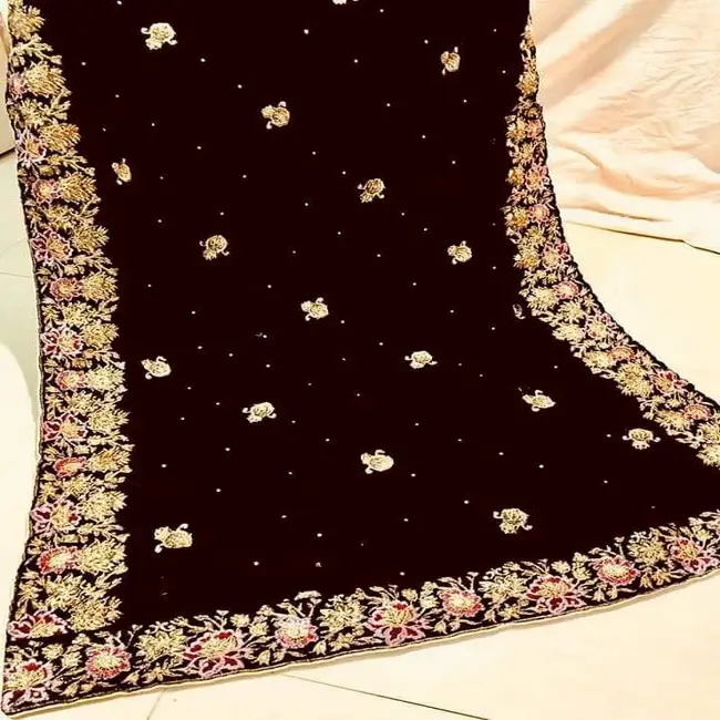 The Most latest Women Velvet shawl, Velvet satin shawl, Pakistani velvet shawl Black Velvet Shawl