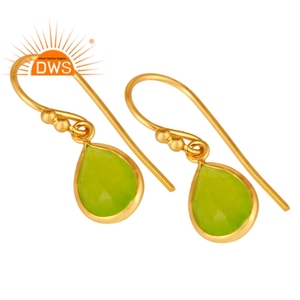 925 Sterling Silver 18k <b>Gold</b> Plated <b>Earrings</b> Jewelry Handmade Green Chalcedony Bezel Set Dangle <b>Earring</b> Supplier - Product Image 2