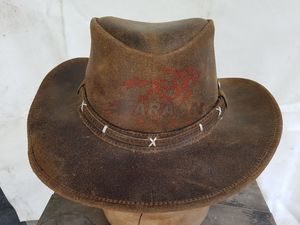 Sombrero de vaquero Texas de cuero marrón de grano completo genuino 2024 para hombres con patrón liso para ropa informal o de fiesta - Product Image 2