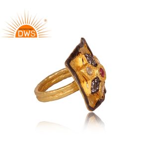 CZ And Pink Tourmaline Set Gold Plated <b>Silver</b> <b>Statement</b> <b>Ring</b> Jewelry Traditional <b>Ring</b> Jewelry Wholesaler - Product Image 3