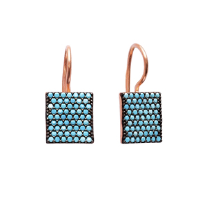 Pendiente cuadrado chapado en oro rosa con piedra turquesa, venta al por mayor turca, Plata de Ley 925 para mujer, joyería - Product Image 1