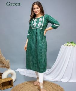 New Latest Cotton Silk Fancy Indian Traditional Embroidery Work Bandheji Printed Side Cut High-quality Fancy <b>Kurtis</b> for Women - Product Image 1