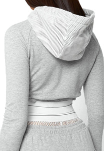 Top Quality Crop Top Hoodies New Fashion Mesh Banded <b>Hoodie</b> For women Full Sleeve Crop <b>Hoodie</b> - Product Image 5