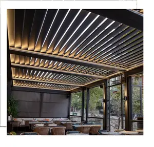 Retractable Motorized Aluminum Louvered Roof Waterproof Dimmable Rgb Lighting Luxury Bioclimatic Pergola System