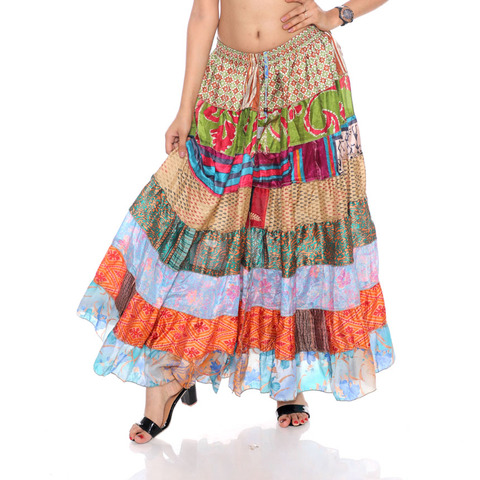 Regular 4 Layer Maxi Length Up-Cycled Reversible Sari Wrap Skirt