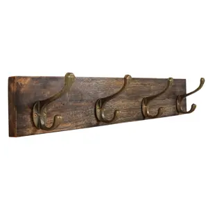 53x10x7CMS Metal Wall Mounted 4 Hooks Rails Rustic Hangers For Cloths Wall Mounted Wooden Handcrafted Mango Wood Coat Rack