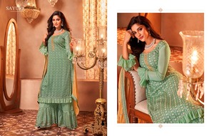 3ชิ้นปากีสถานล่าสุดแฟชั่นอินเดียออกแบบเย็บปักถักร้อย Salwar Sharara Kameez อัตราขายส่ง Partywear ฟังก์ชั่นงานแต่งงาน - Product Image 3