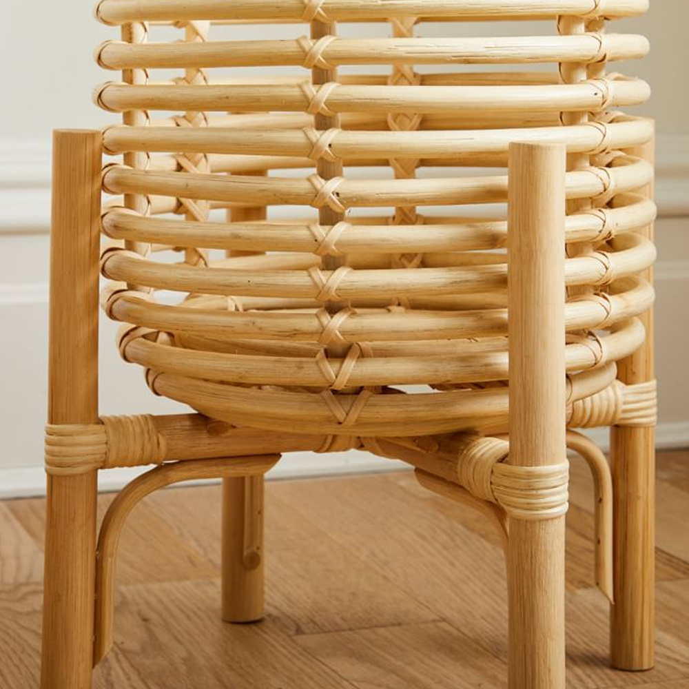 RISEON Set di 2 fioriere fatte a mano, stile moderno, rustico, per interni, in rattan, supporto per piante, grande fioriera da pavimento, naturale