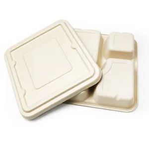 Kingwin Chinese Disposable 4 Compatment Fast Food Packaging Container Sugarcane Bagasse Bowl