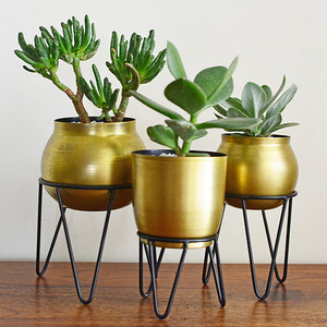 <b>Antique</b> Brass Finish Iron Crescent Planter Decorative Metal <b>Plant</b> <b>Stand</b> for Indoor Outdoor Garden Patio Home Decor - Product Image 1