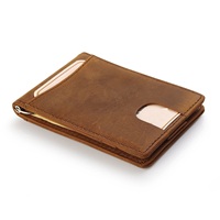 Dompet Jepit Uang Kulit Asli Berkualitas Terbaik Unisex dengan Jendela Label ID, 3 Slot Kartu di Bagian Belakang, Logam, Dapat Dikustomisasi