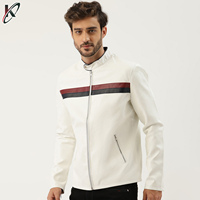 Veste décontractée en cuir véritable pour homme, col fin, manches longues, imperméable et coupe-vent, blanche