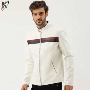 Chaqueta de cuero con cuello levantado para hombre, chaqueta informal de cuero de manga larga, color blanco, a la moda - Product Image 3